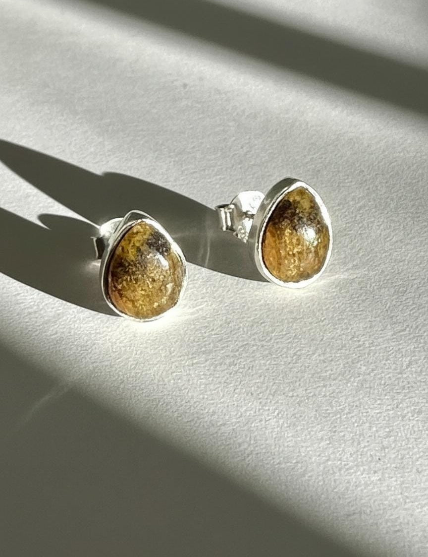 Blue John Teardrop Stud Earrings 10mm in 925 Sterling Silver