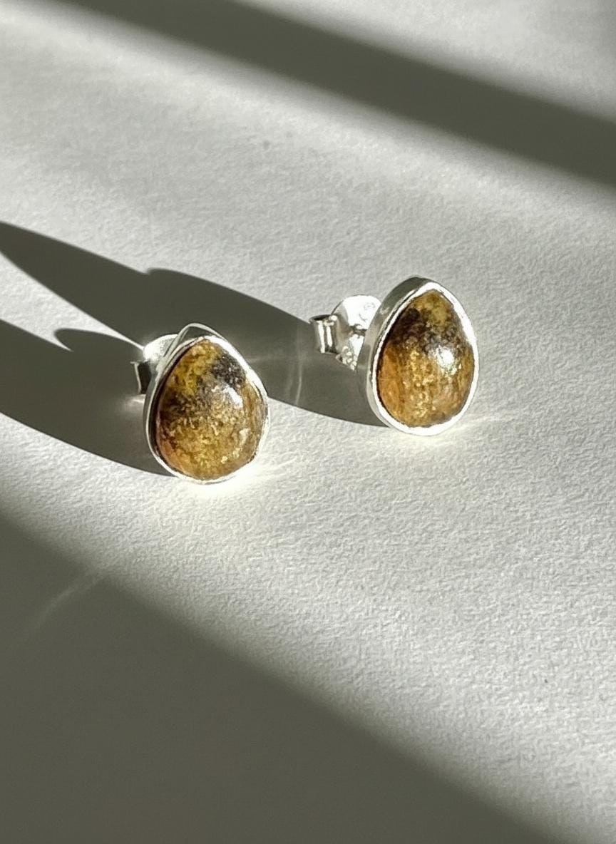 Blue John Teardrop Stud Earrings 10mm in 925 Sterling Silver