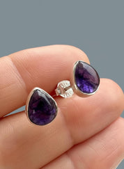 Blue John Teardrop Stud Earrings 10mm x 8mm in 925 Sterling Silver