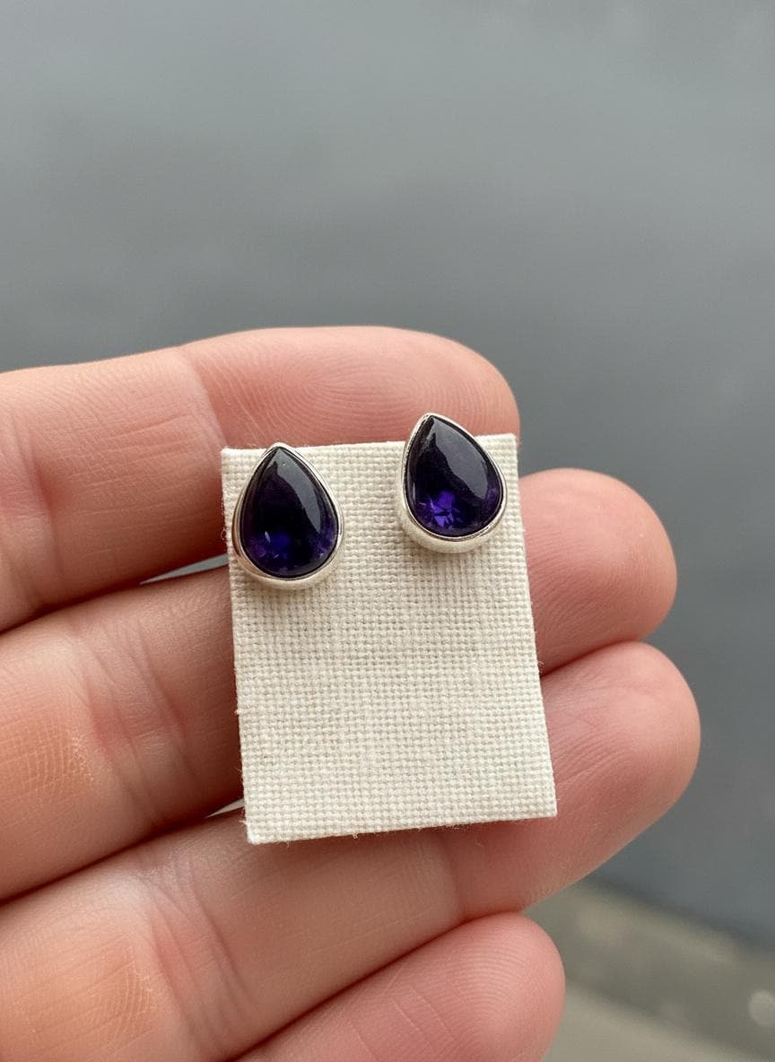 Blue John Teardrop Stud Earrings 10mm x 8mm in 925 Sterling Silver