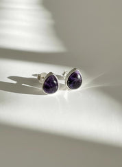 Blue John Teardrop Stud Earrings 10mm x 8mm in 925 Sterling Silver