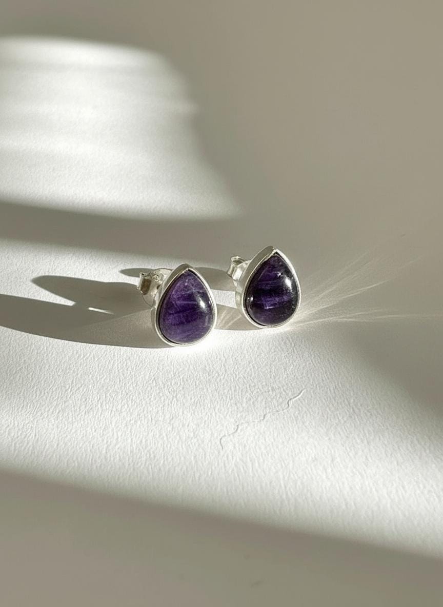Blue John Teardrop Stud Earrings 10mm x 8mm in 925 Sterling Silver
