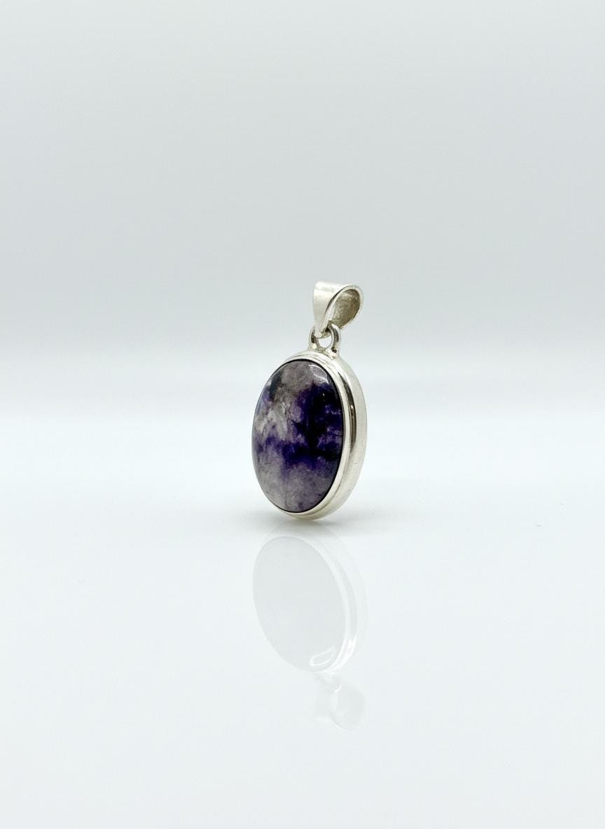 Blue John Oval Sterling Silver Pendant, Derbyshire Spar