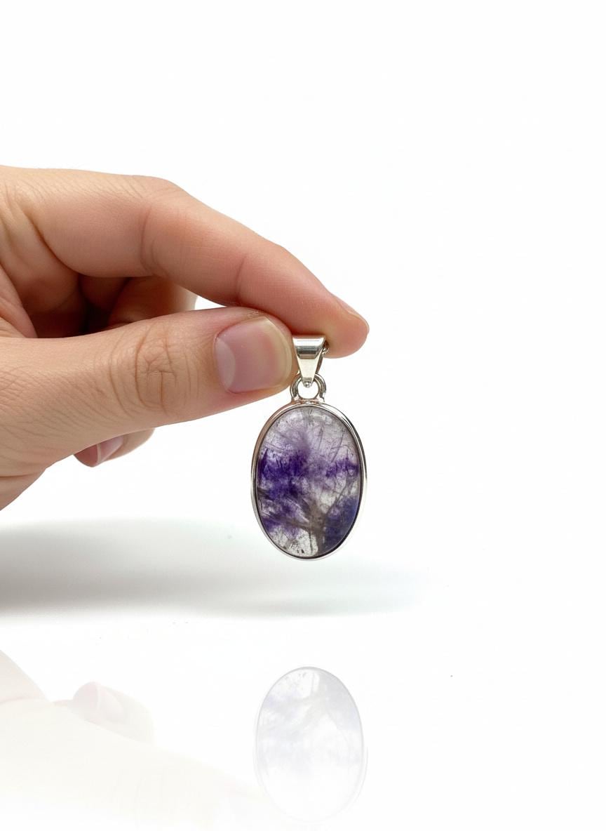 Blue John Oval Sterling Silver Pendant, Derbyshire Spar