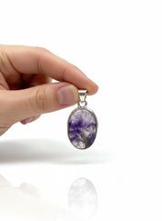 Blue John Oval Sterling Silver Pendant, Derbyshire Spar