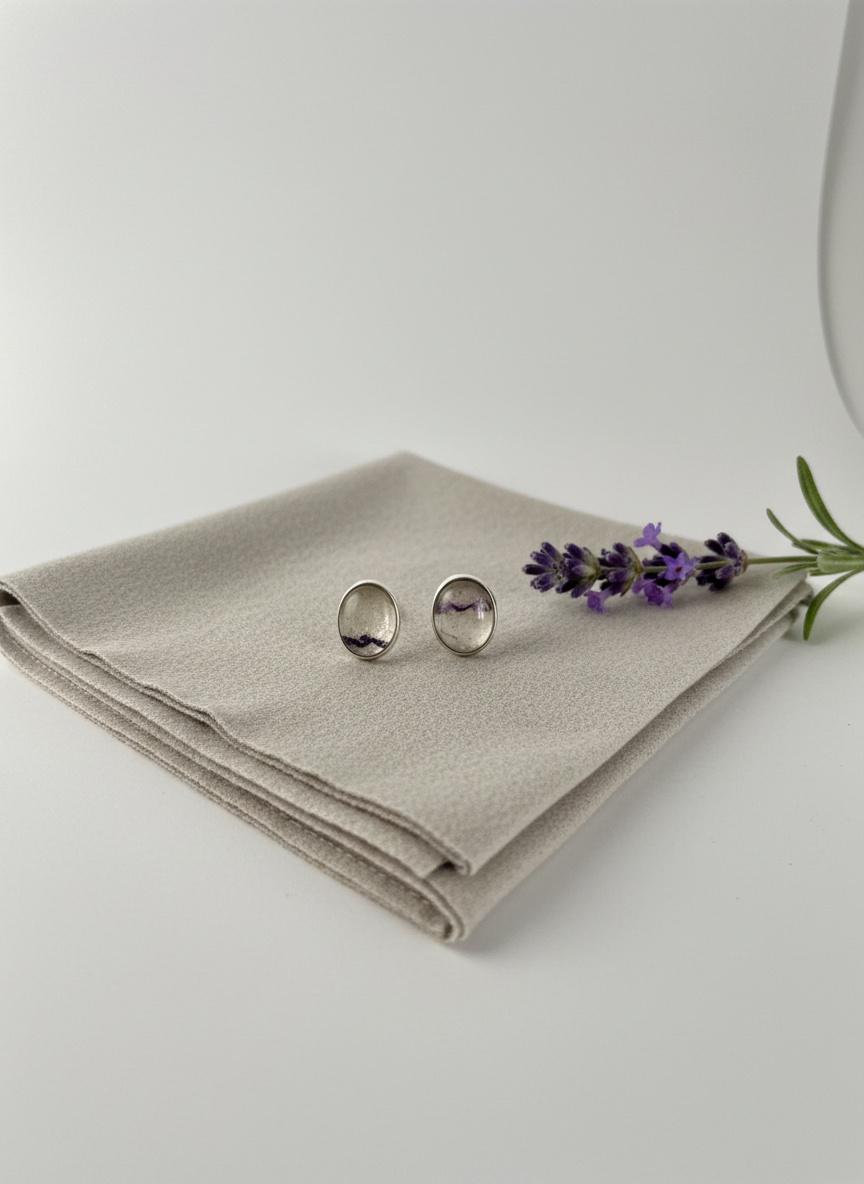 Blue John Stud Earrings: 10 mm Oval Cut, Sterling Silver, Handmade Derbyshire gift