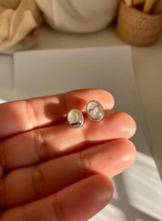 Blue John Stud Earrings: 10 mm Oval Cut, Sterling Silver, Handmade Derbyshire gift