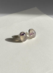 Blue John Stud Earrings: 10 mm Oval Cut, Sterling Silver, Handmade Derbyshire gift