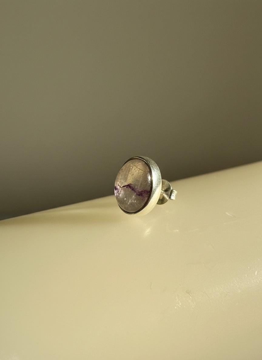 Blue John Stud Earrings: 10 mm Oval Cut, Sterling Silver, Handmade Derbyshire gift