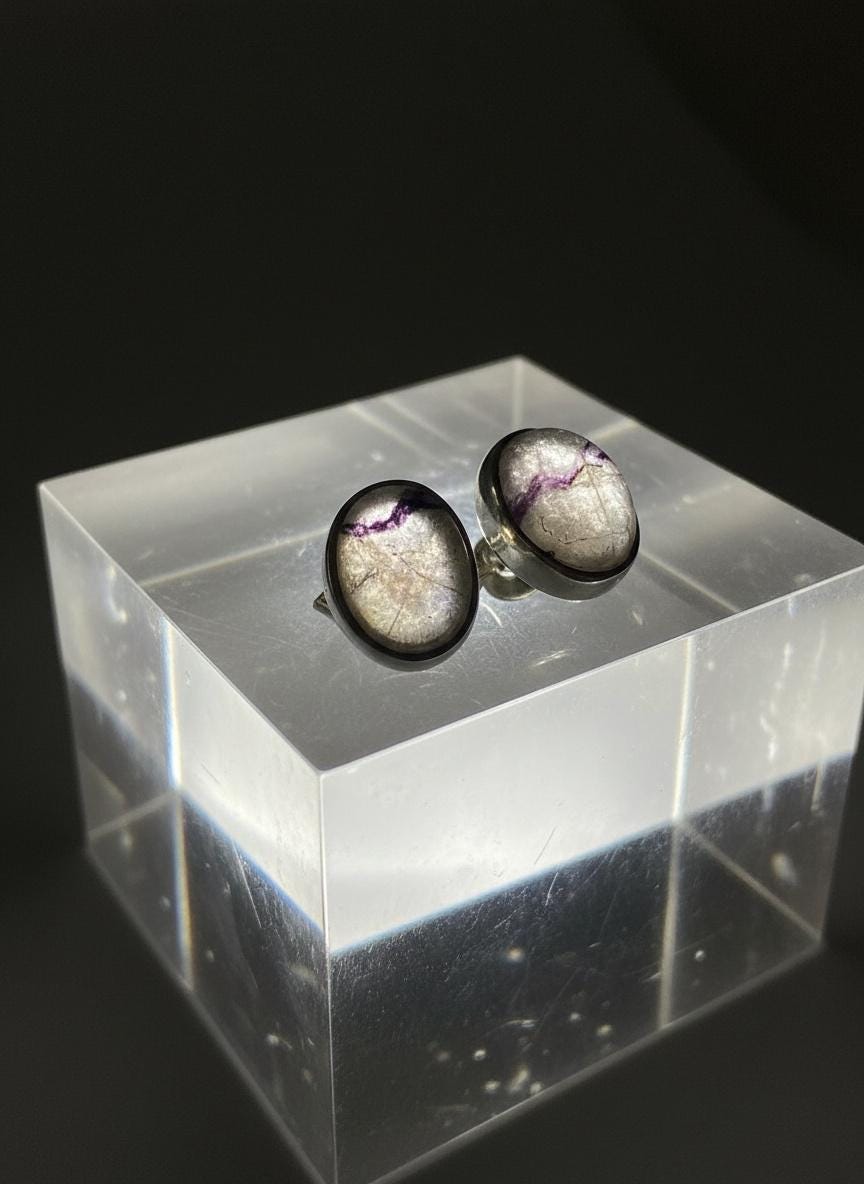 Blue John Stud Earrings: 10 mm Oval Cut, Sterling Silver, Handmade Derbyshire gift