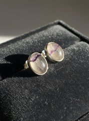 Blue John Stud Earrings: 10 mm Oval Cut, Sterling Silver, Handmade Derbyshire gift