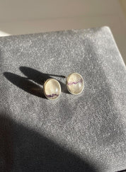 Blue John Stud Earrings: 10 mm Oval Cut, Sterling Silver, Handmade Derbyshire gift
