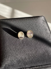 Blue John Stud Earrings: 10 mm Oval Cut, Sterling Silver, Handmade Derbyshire gift