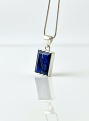 Blue Sapphire Rectangle Pendant in 925 Sterling Silver
