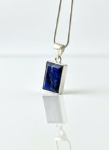 Blue Sapphire Rectangle Pendant in 925 Sterling Silver