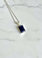 Blue Sapphire Rectangle Pendant in 925 Sterling Silver