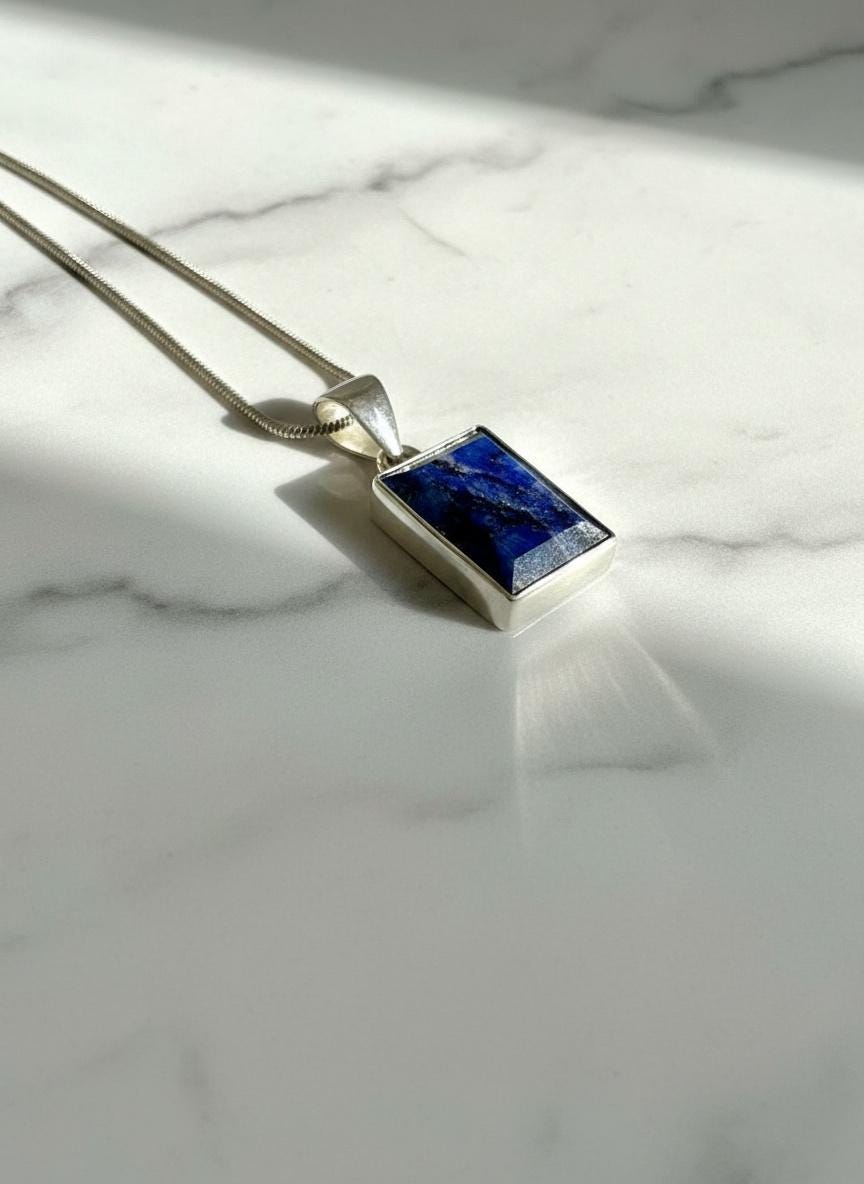 Blue Sapphire Rectangle Pendant in 925 Sterling Silver