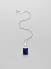 Blue Sapphire Rectangle Pendant in 925 Sterling Silver