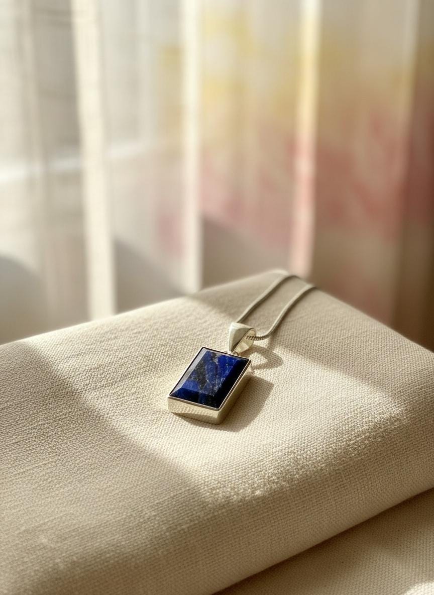 Blue Sapphire Rectangle Pendant in 925 Sterling Silver