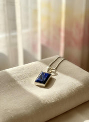 Blue Sapphire Rectangle Pendant in 925 Sterling Silver