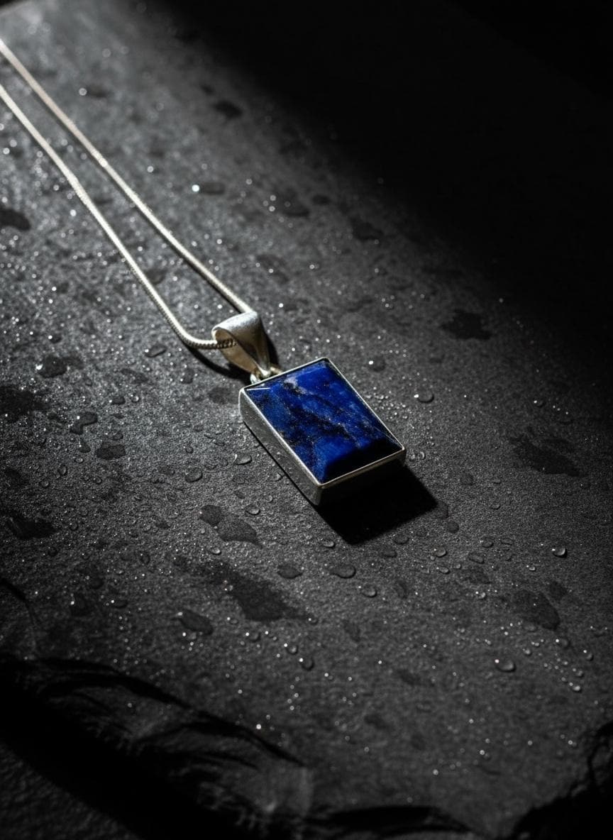 Blue Sapphire Rectangle Pendant in 925 Sterling Silver