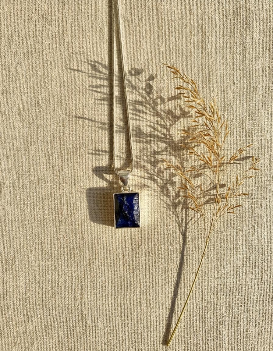 Blue Sapphire Rectangle Pendant in 925 Sterling Silver