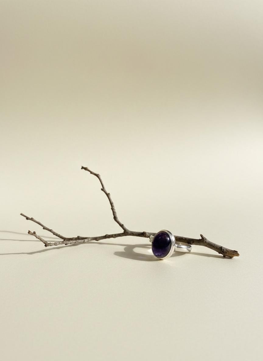 Iolite Cabochon Ring - 925 Sterling Silver Bezel, Violet Gemstone