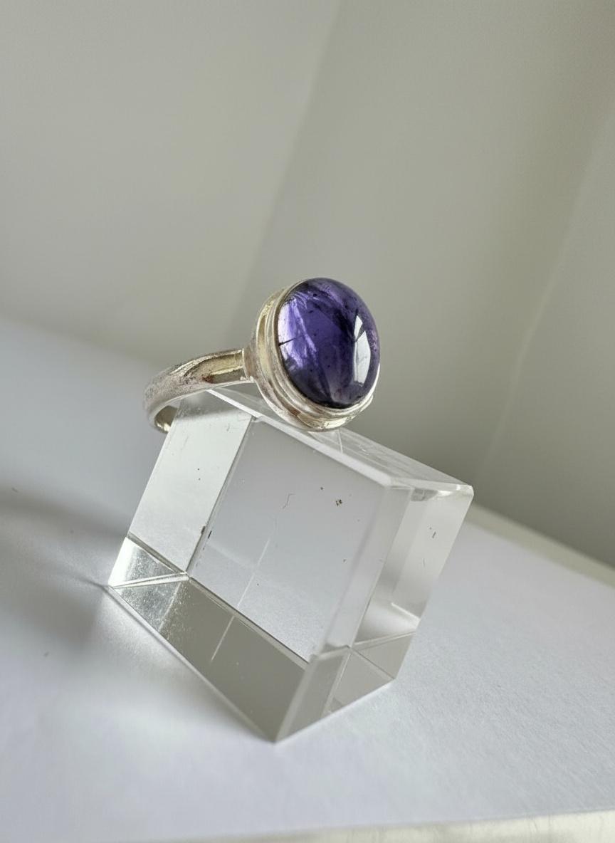 Iolite Cabochon Ring - 925 Sterling Silver Bezel, Violet Gemstone