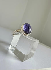 Iolite Cabochon Ring - 925 Sterling Silver Bezel, Violet Gemstone