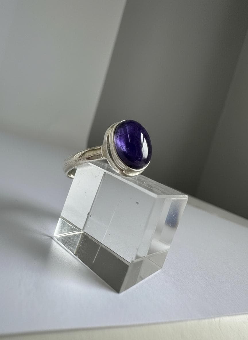 Iolite Cabochon Ring - 925 Sterling Silver Bezel, Violet Gemstone