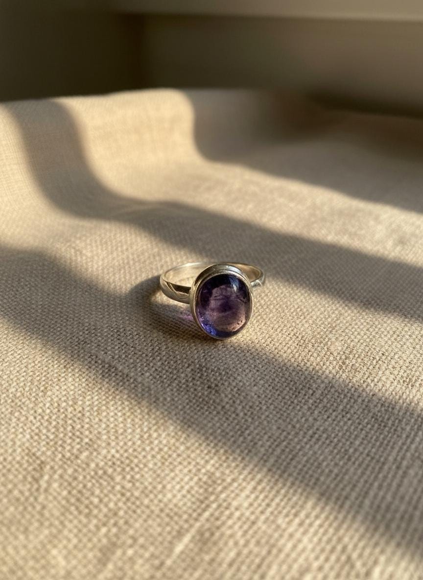 Iolite Cabochon Ring - 925 Sterling Silver Bezel, Violet Gemstone
