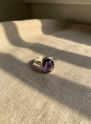 Iolite Cabochon Ring - 925 Sterling Silver Bezel, Violet Gemstone