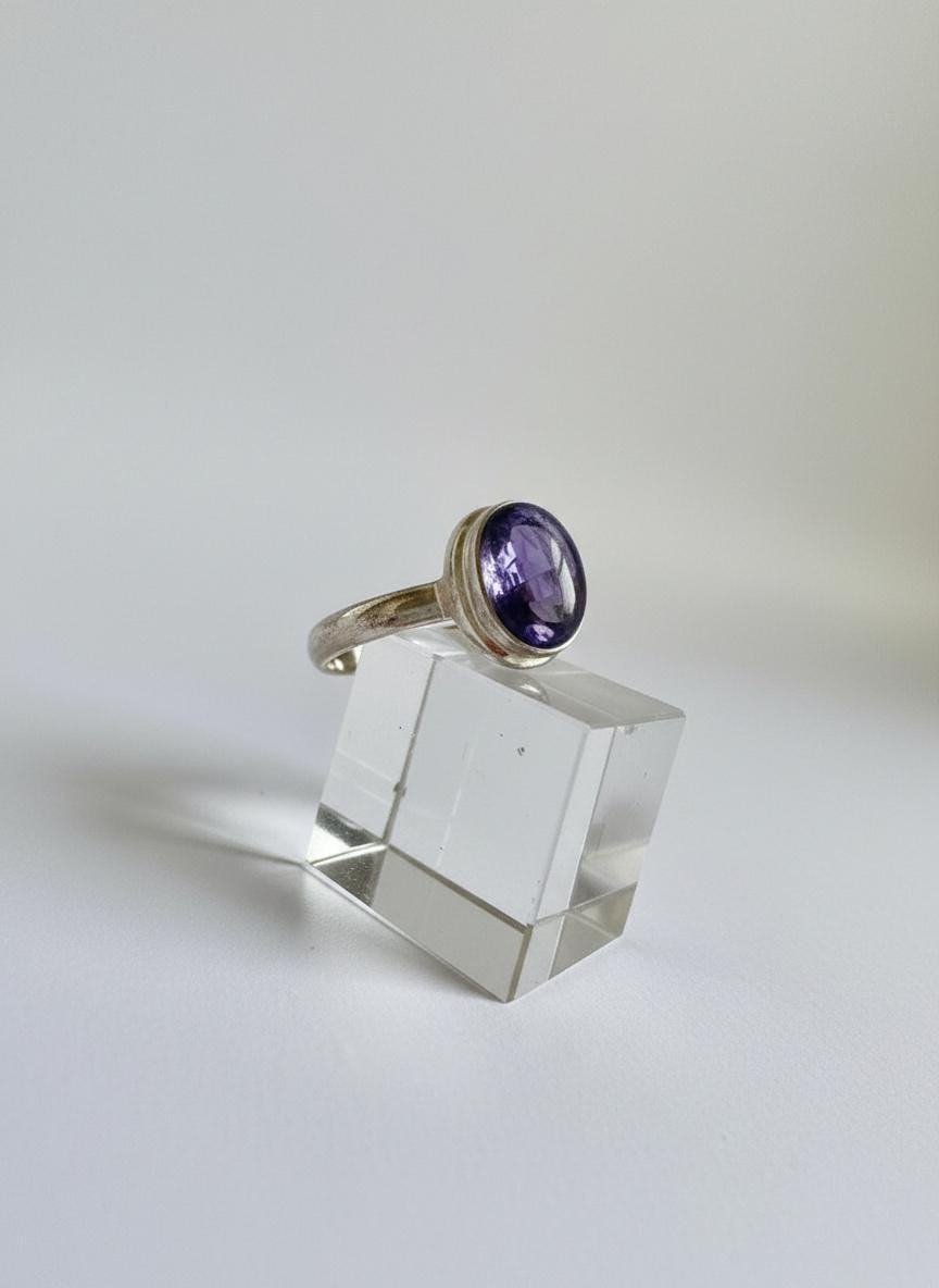 Iolite Cabochon Ring - 925 Sterling Silver Bezel, Violet Gemstone