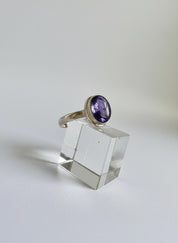 Iolite Cabochon Ring - 925 Sterling Silver Bezel, Violet Gemstone