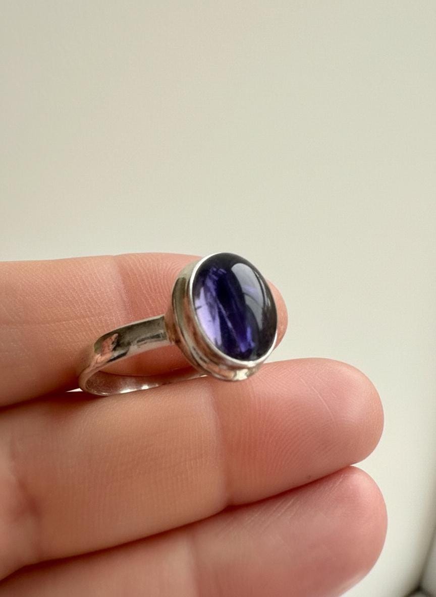 Iolite Cabochon Ring - 925 Sterling Silver Bezel, Violet Gemstone