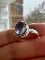 Iolite Cabochon Ring - 925 Sterling Silver Bezel, Violet Gemstone