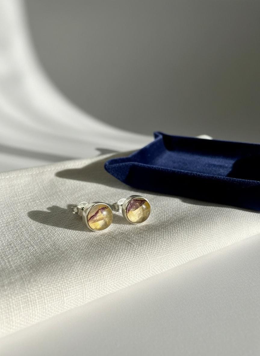 Blue John Round Stud Earrings 8mm in 925 Sterling Silver