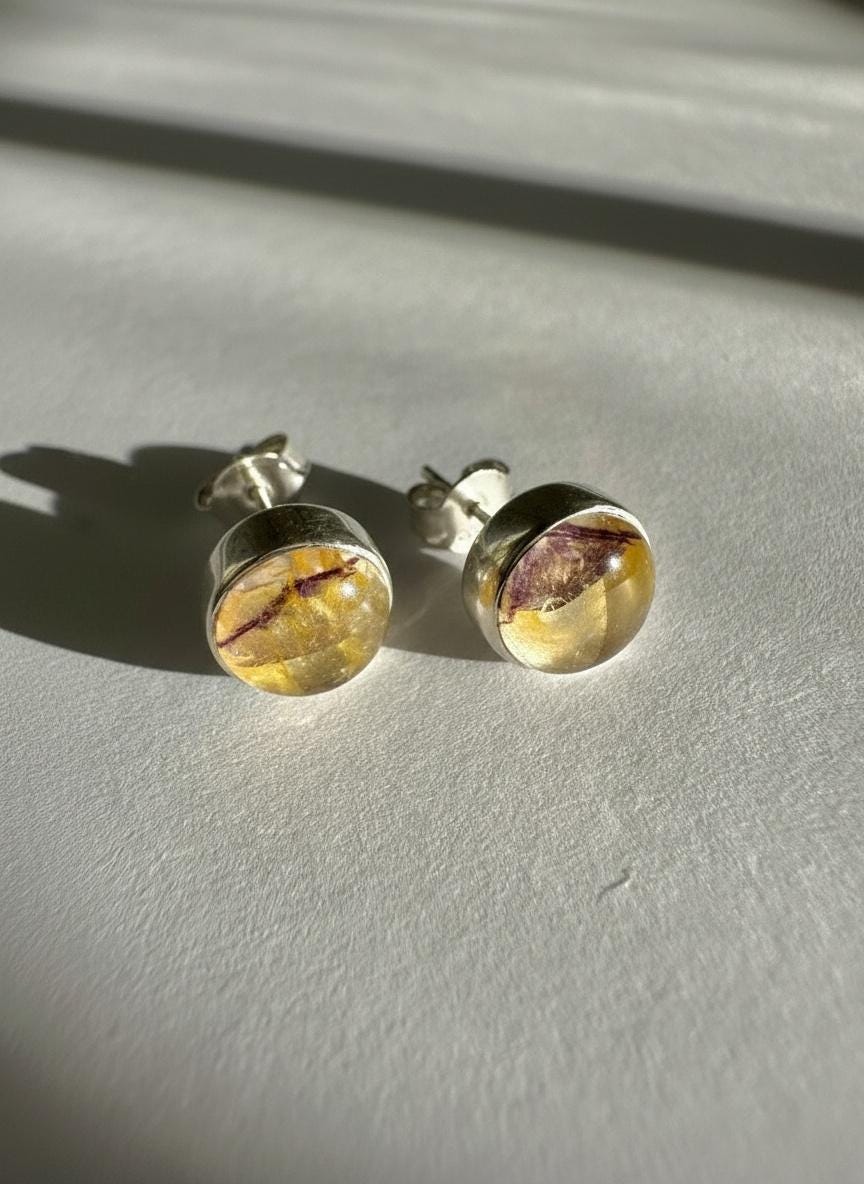 Blue John Round Stud Earrings 8mm in 925 Sterling Silver