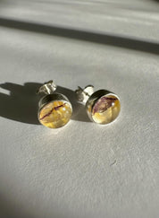 Blue John Round Stud Earrings 8mm in 925 Sterling Silver