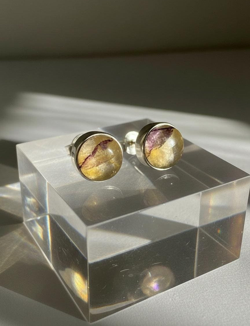 Blue John Round Stud Earrings 8mm in 925 Sterling Silver