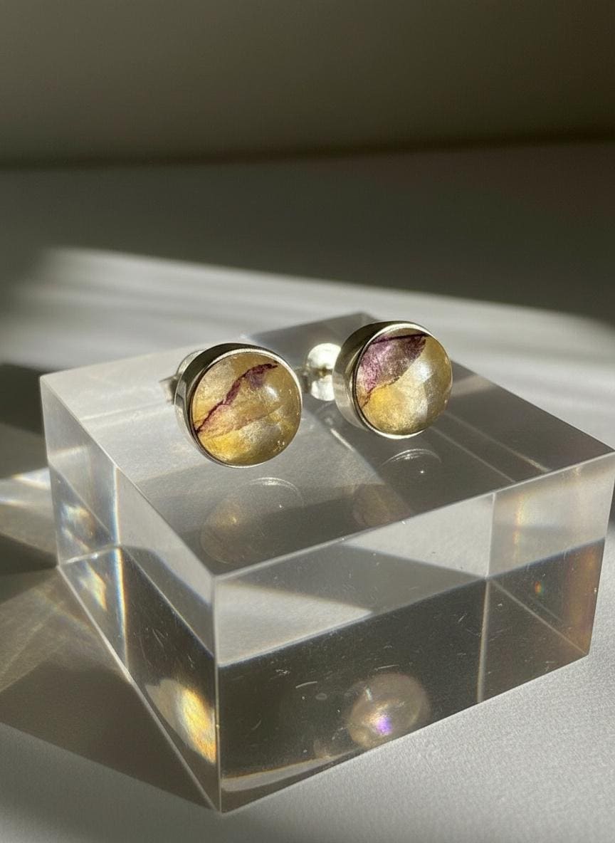 Blue John Round Stud Earrings 8mm in 925 Sterling Silver