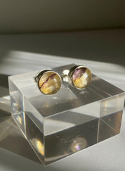 Blue John Round Stud Earrings 8mm in 925 Sterling Silver