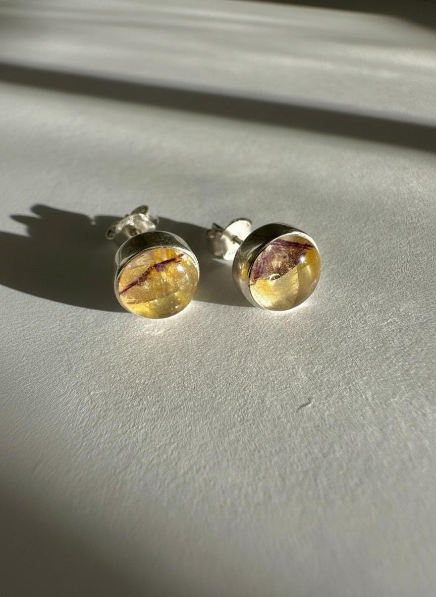 Blue John Round Stud Earrings 8mm in 925 Sterling Silver