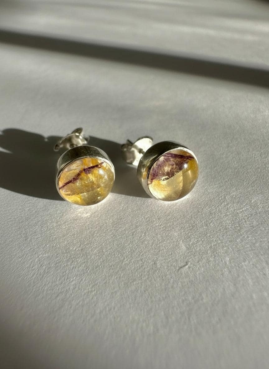 Blue John Round Stud Earrings 8mm in 925 Sterling Silver