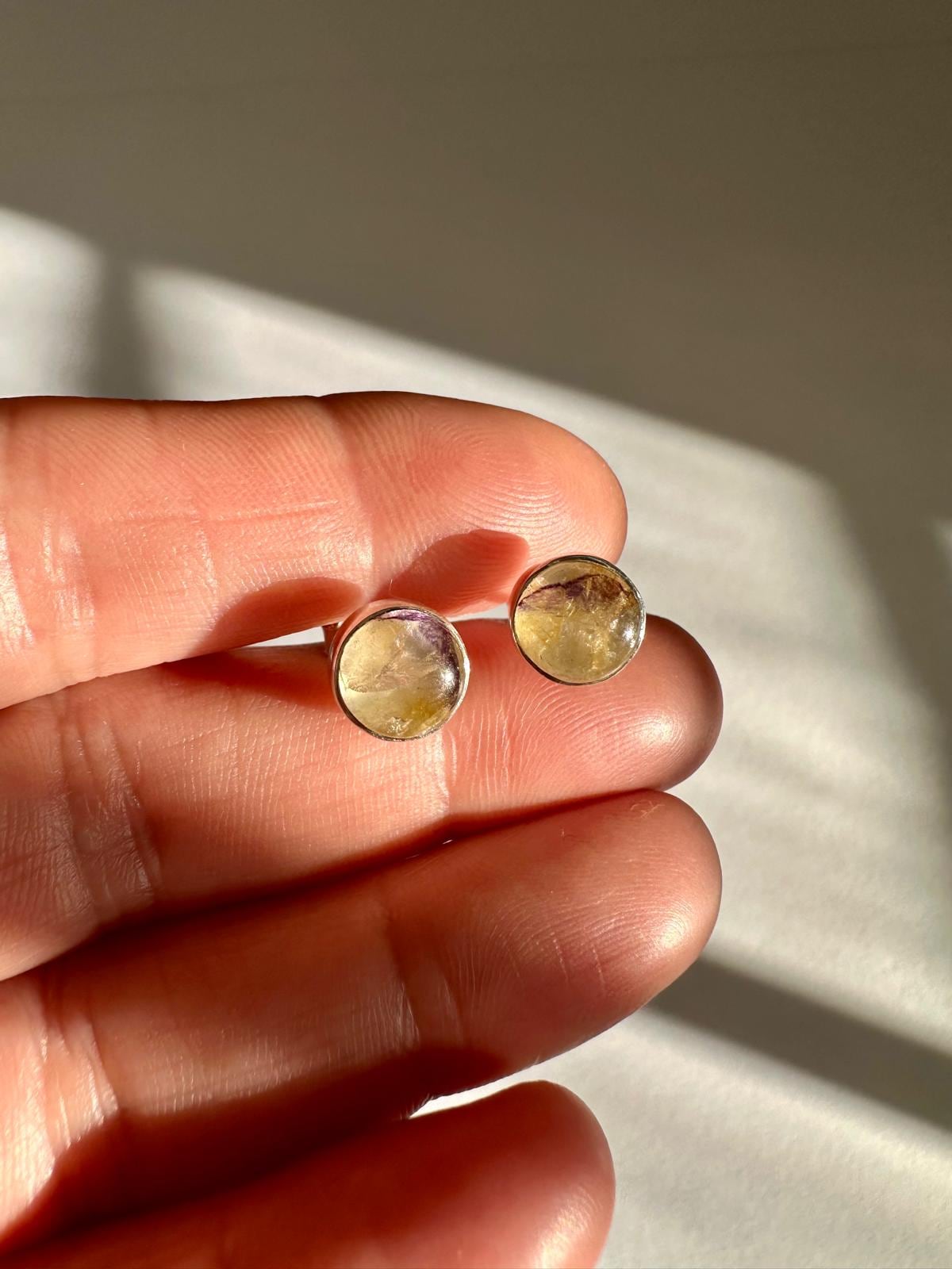 Blue John Round Stud Earrings 8mm in 925 Sterling Silver