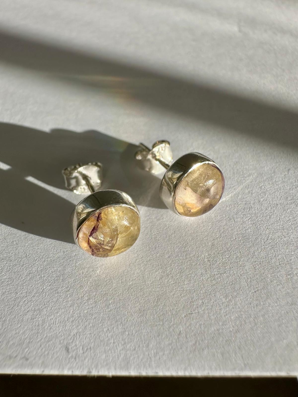 Blue John Round Stud Earrings 8mm in 925 Sterling Silver