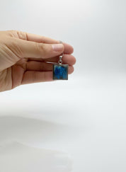 Blue Labradorite Sterling Silver Pendant, Square Cabochon