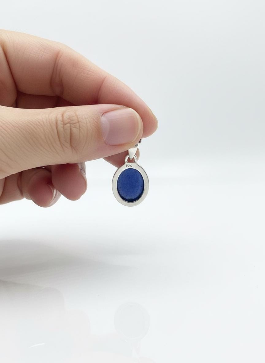 Iolite Sterling Silver Pendant Pleochroic Blue Oval 925
