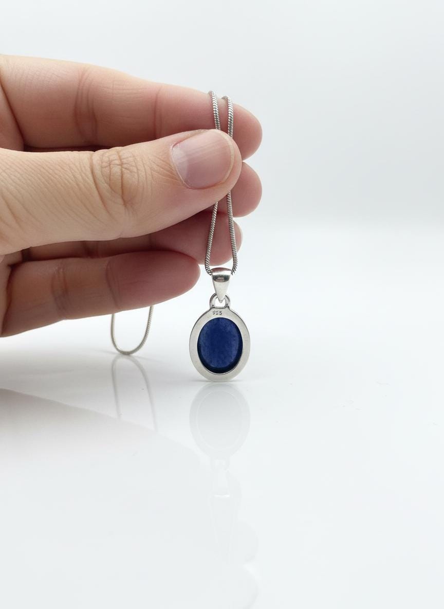 Iolite Sterling Silver Pendant Pleochroic Blue Oval 925