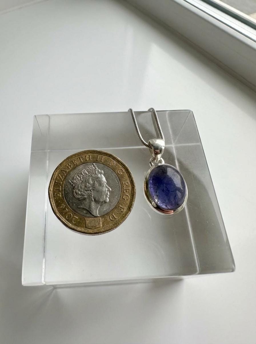 Iolite Sterling Silver Pendant Pleochroic Blue Oval 925